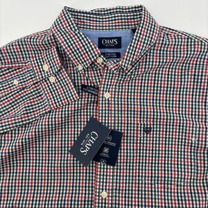 Chaps Button Down Shirt Mens L Marsh Mallow Red Navy Gingham NEW Stretch